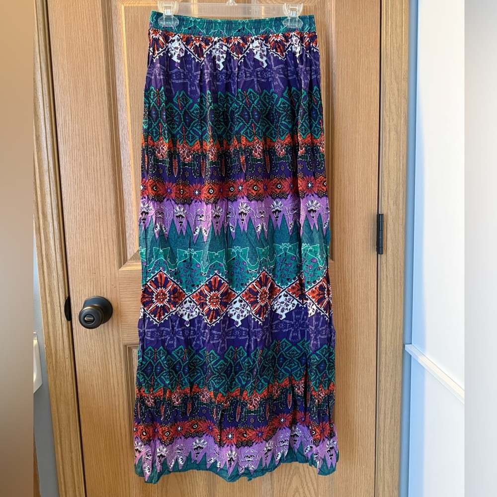 Forever 21 Purple, Teal & Orange Patterned Maxi Skirt